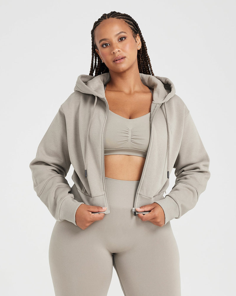 Classic Lounge Cropped Zip Through Hoodie | Warm Sand