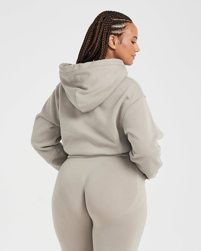 Classic Lounge Cropped Zip Through Hoodie | Warm Sand